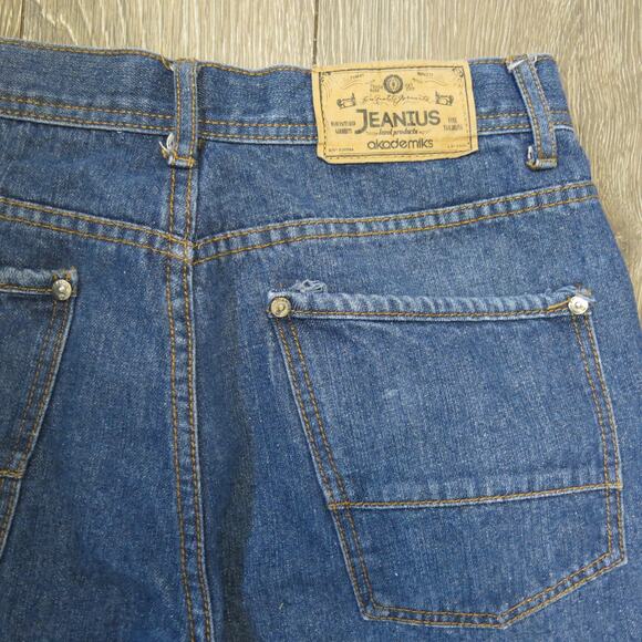 AKADEMIKS JEANIUS Jeans 34x32* Men Distressed Dark Wash Blue  Hip Hop Streetwear - Picture 7 of 16
